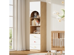 Estante de Arrumação Multifuncional 50×50×200 Cm 3 Gavetas, 3 Prateleiras, Puxadores em Cerâmica, Acabamento Branco e Efeito Madeira Branco NOVELA