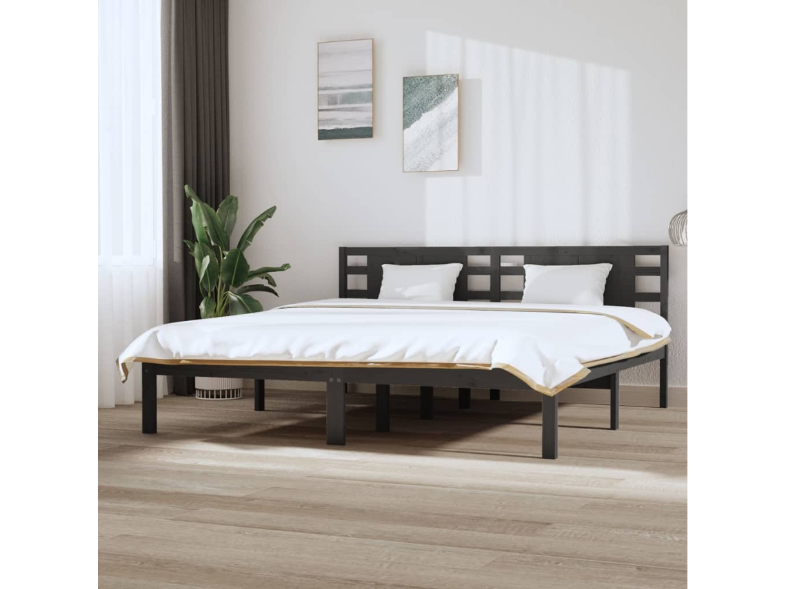Estrutura De Cama 200x200 Cm Pinho Maciço Cinzento