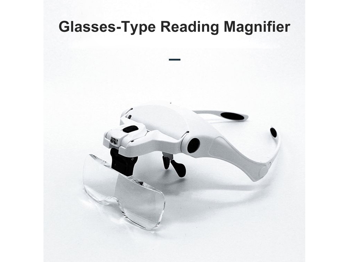 Lupa de Cabeça com Luzes LED, 5 Lentes Intercambiáveis para Leitura, Reparo de Relógios e Joalheiro | S/MARCA