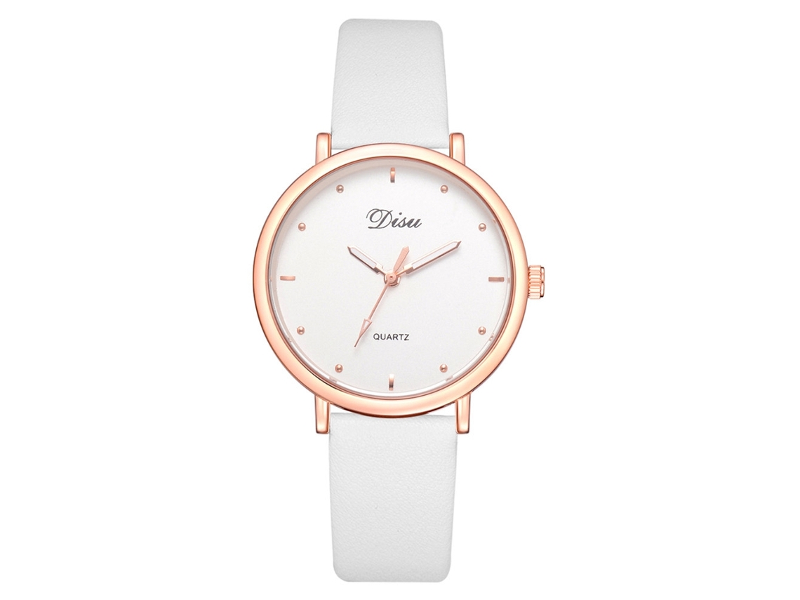 Relógio de Quartzo Feminino Estilo Vintage Pulseira de Couro Pu Moda Simples Branco