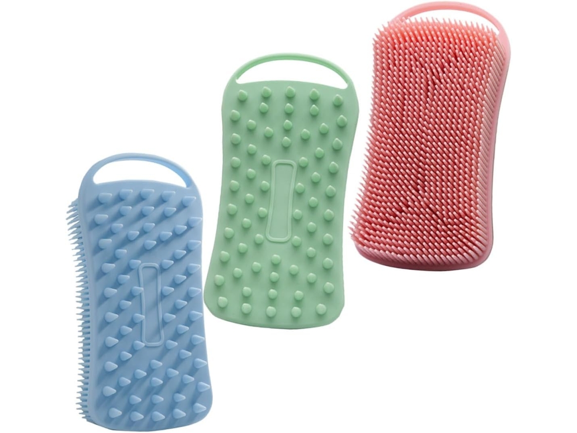 Lurelia Pack De 3 Escovas De Silicone Para Costas E Corpo, Silicone Macio, Dupla Face E Massagem Suave, Uso Diário Confortável