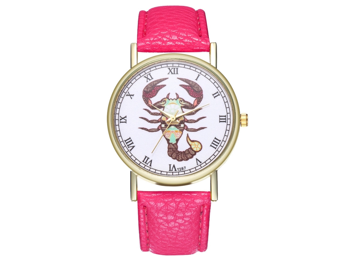 Reloj De Cuarzo Con Correa De Cuero Y Dial De Escorpión 12 Constelaciones Universal (rojo Rosa)