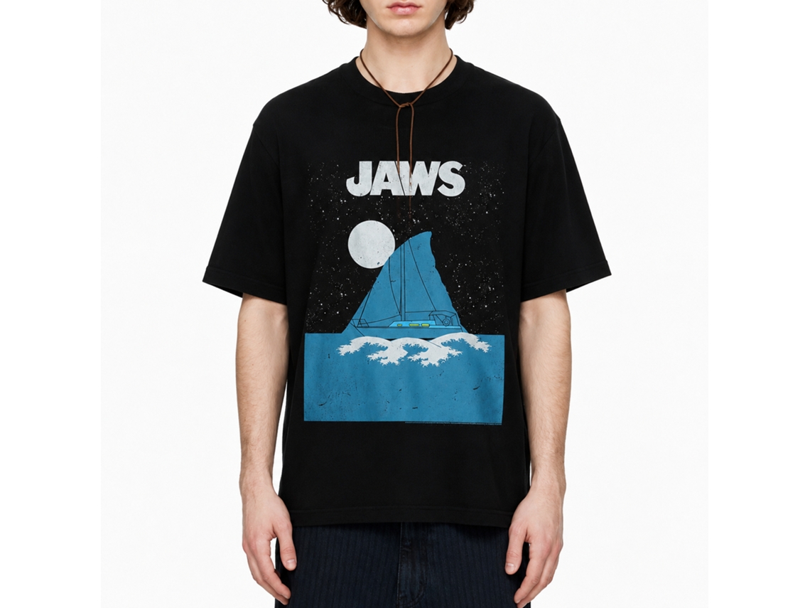 Rockinstone Jaws Movie Boat Fin Black Adult T-shirt Size:xxl