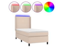 Cama Box Spring com Colchão e Led Couro Artificial Cappuccino MAISON EXCLUSIVE (90x200 cm)