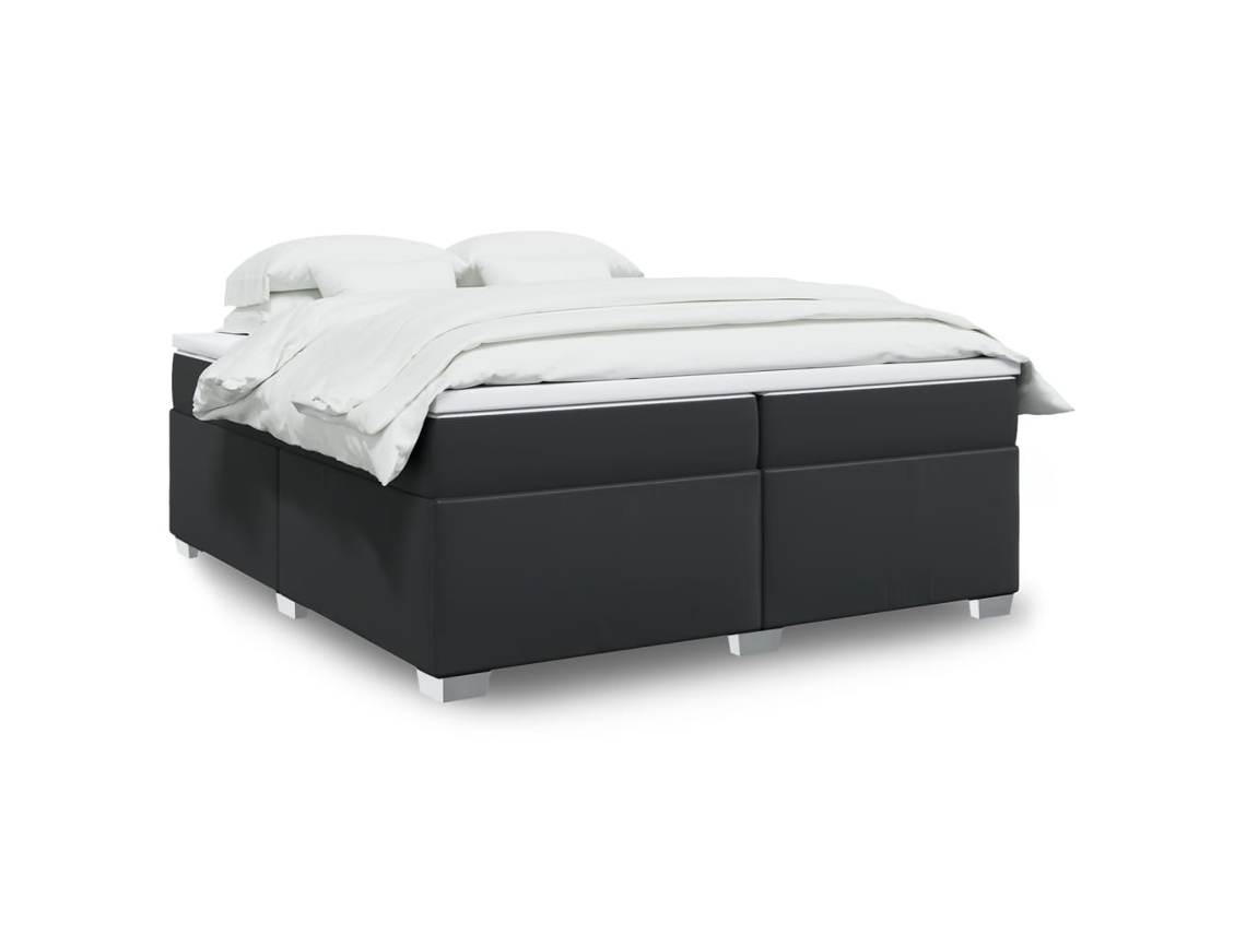 Cama Com Molas/colchão 200x200 Cm Couro Artificial Preto