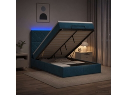 Vidaxl Cama Ottoman Com Colchão E Led Azul Escuro 120 X 200 Cm Veludo