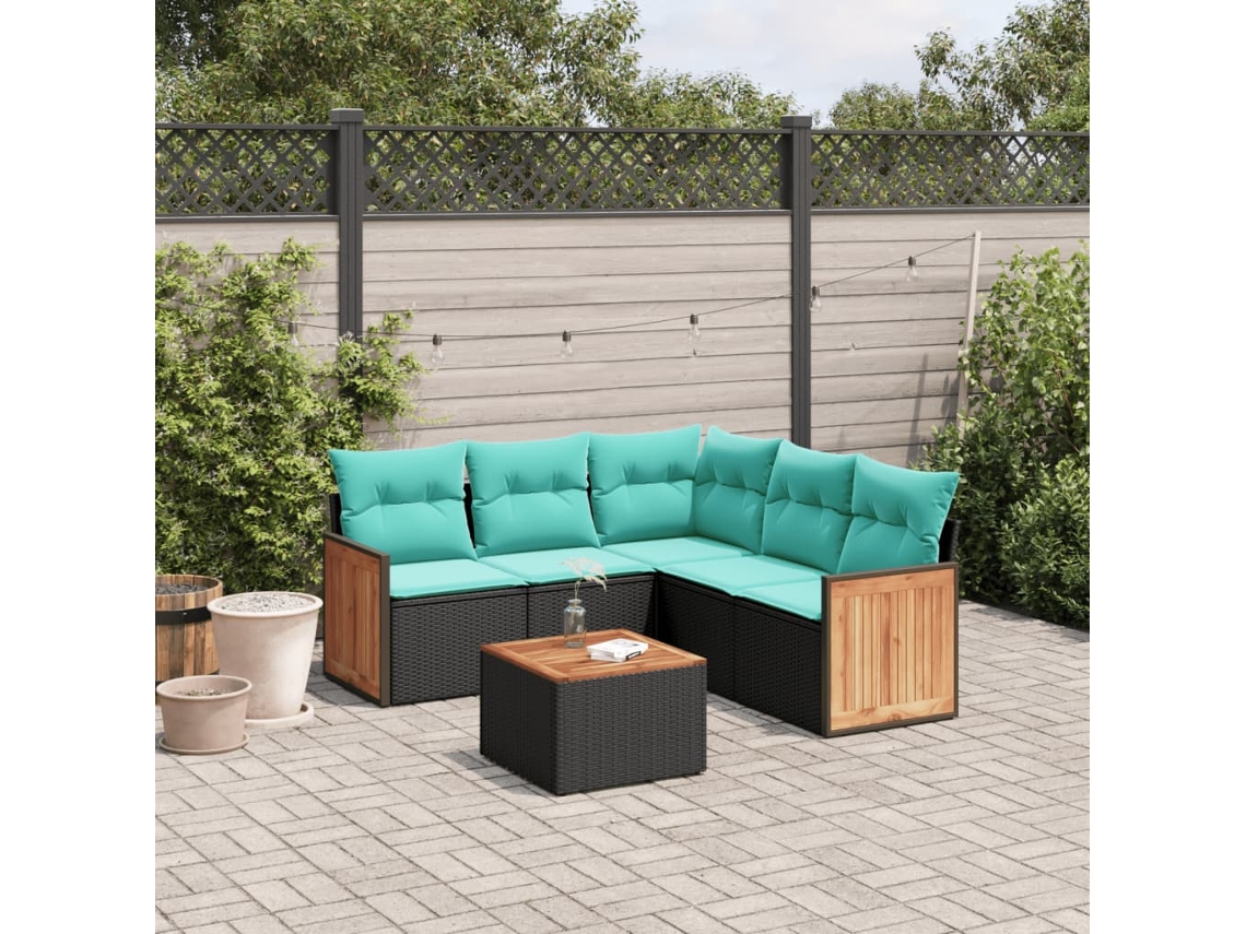 Vidaxl Conjunto De Sofá De Jardim Com 6 Peças E Almofadas Em Rattan Sintético Preto