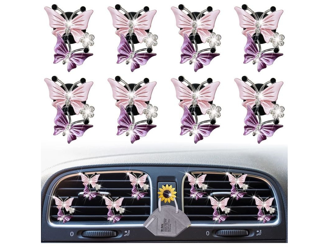 Clips de Aromatizador de Ar para Carro para Mulheres, Lindos Clips com Borboletas Duas e Strass 8 Pcs