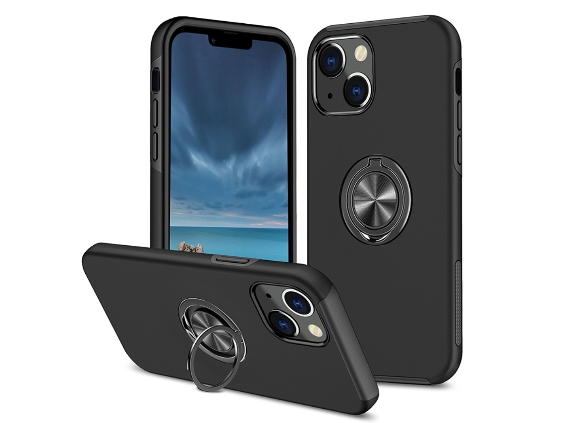 Suporte Casa Camada Para Iphone 14 Pele Sintética Preto