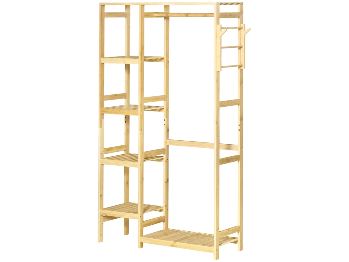 Suporte Para Cabides, Em Madeira E Bambu, 90 X 30 X 155 Cm