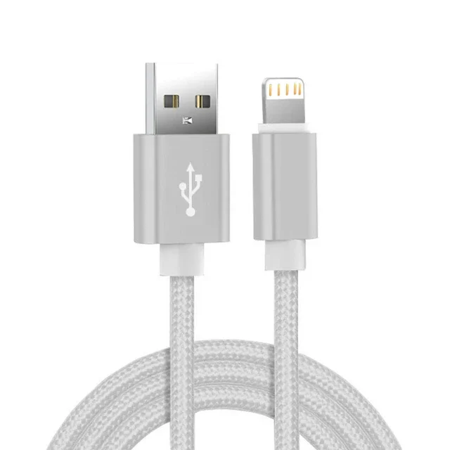 Cabo De Carregamento Usb Trançado Em Nylon Metálico (prateado, 2 M) Para Iphone, Compatível Com Carregamento Rápido.