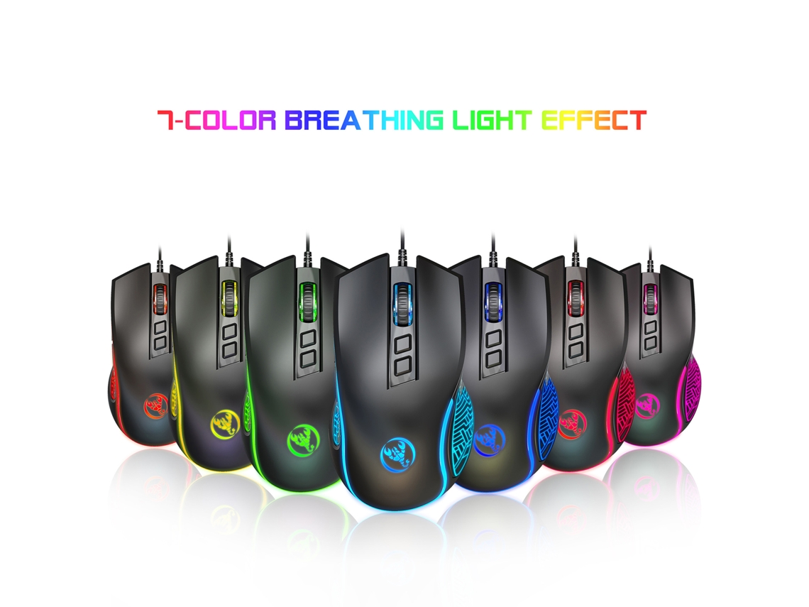 Mouse Gamer Com Fio Hxsj X100 Ergonômico Óptico Com Luz Respiratória De 7 Cores Preto