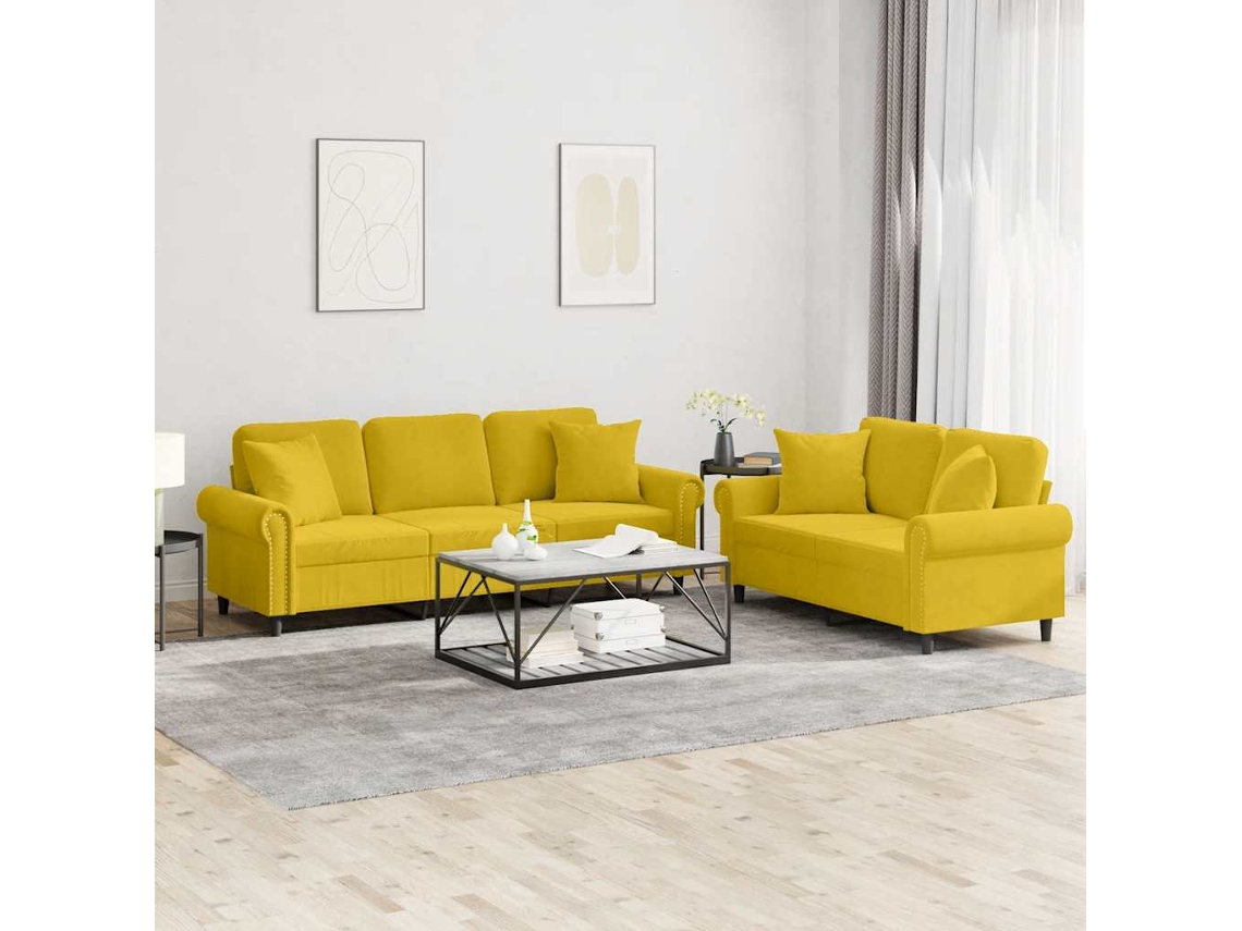 Vidaxl 2 Pcs Conjunto De Sofás Com Almofadas Veludo Amarelo