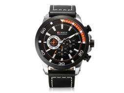 Relógio de pulso masculino Curren Fashion com mostrador branco, pulseira de couro PU e resistente à água.