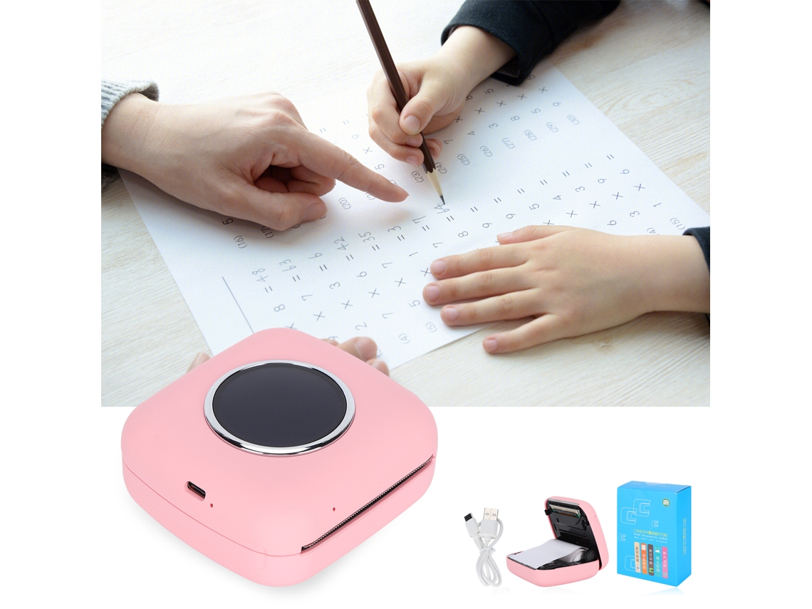 Mini impressora térmica portátil de bolso Bluetooth para estudantes praticarem impressão de fotos sem erros (rosa, Slowmoose)