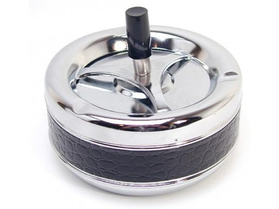 Cinzeiro Giratório com Pressão, Textura de Pele Cobra, Estilo Retro em Cromo Preto, 13 Cm Diâmetro, Multifunções, Moderno STELASPLEN