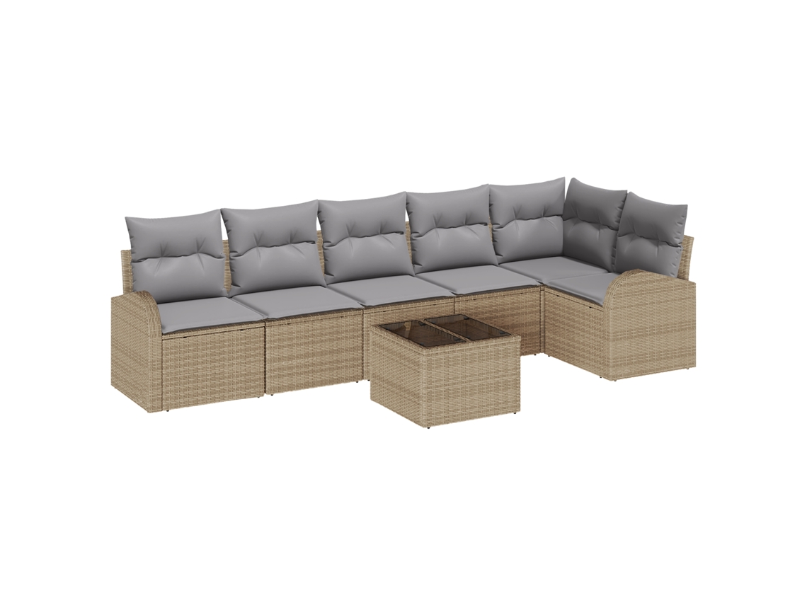 Conjunto 7 Conjunto De Sofá De Jardim Vidaxl Bege Vime Pe (289 X 124 X 85 Cm)