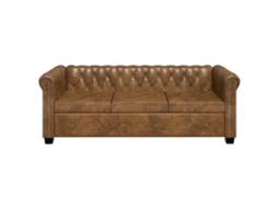 Sofá Chesterfield 3 Lugares Couro Artificial Castanho SYFAX