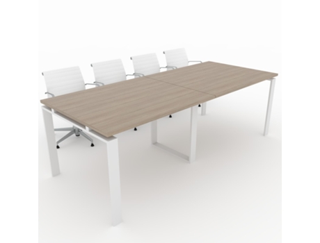 Mesa de Reunião de Casa e de Escritório. Estrutura Metálica Aberta Branca Tampo em Melamina de Cor Olmo 240X100. Fabricada em Espanha. OFICIT