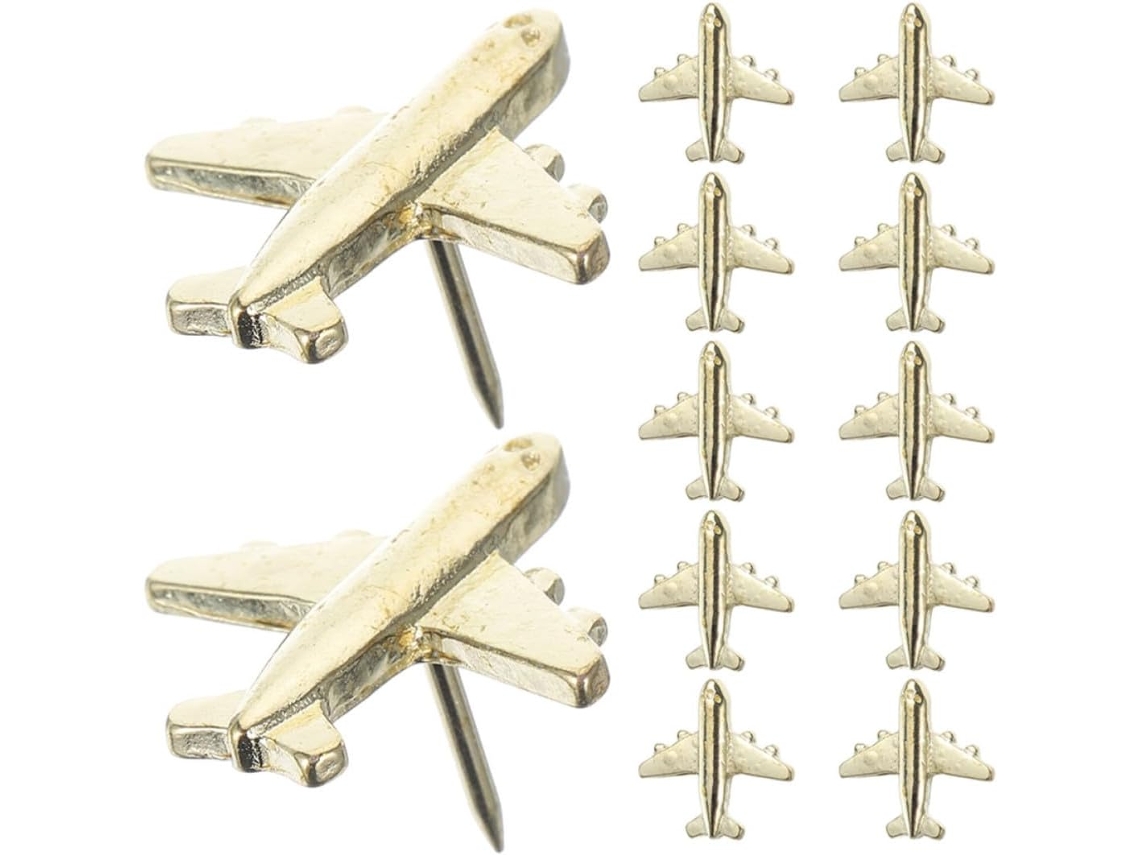 Lurrose Conjunto De 36-tachinhas Decorativas Metal Em Formato Avião Dourado, Fáceis De Instalar Em Murais, Ideais Para