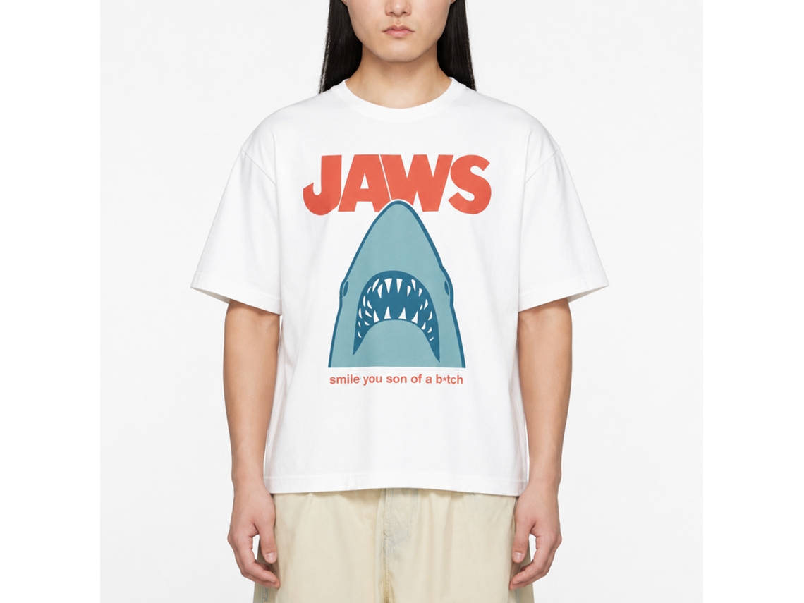 Rockinstone Jaws Movie Minimal Smile Sob White Adult T-shirt Size:xxxl
