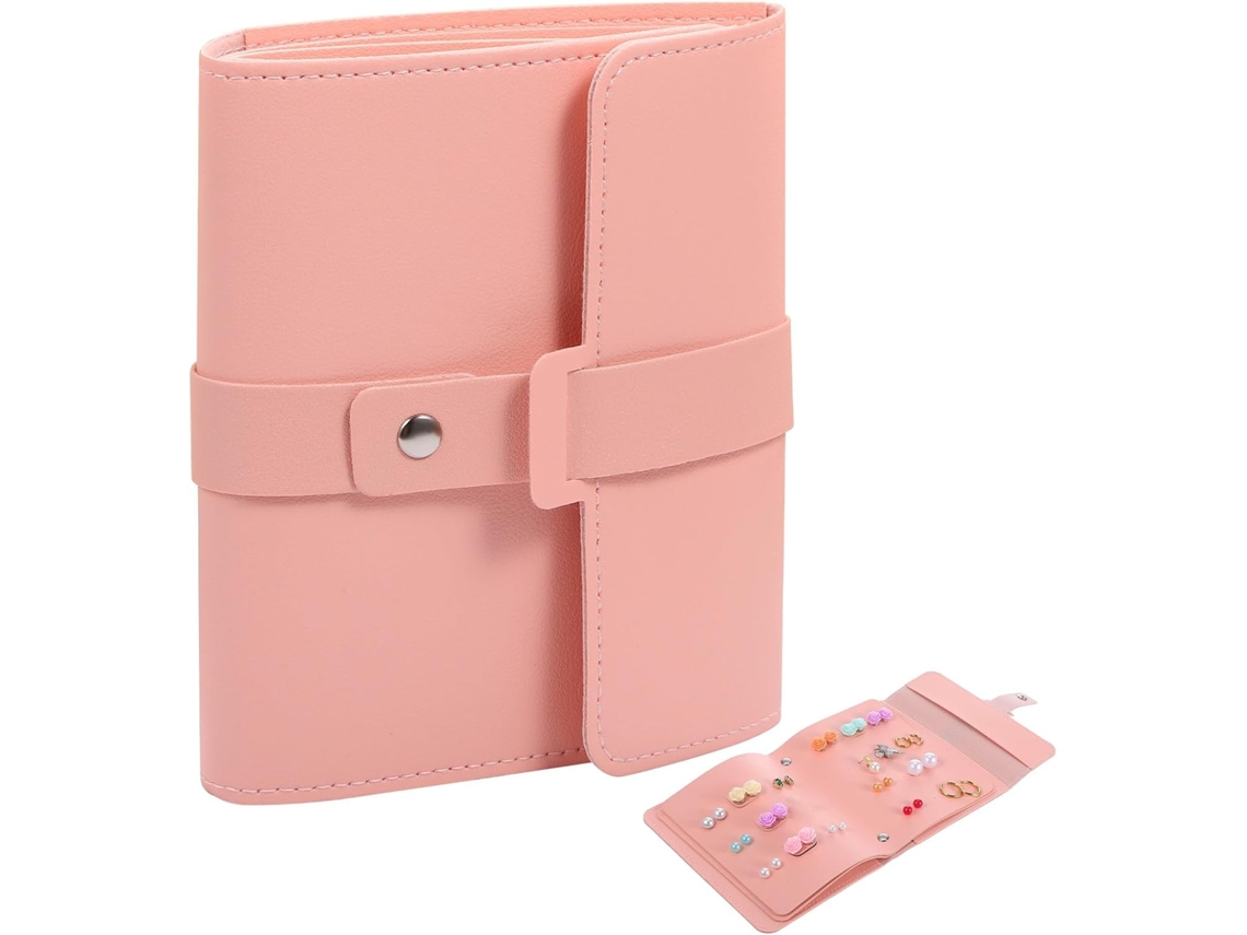 Organizador Joias Couro Pu Brincos Amplo Espaço Armazenamento Portátil Design Inovador Viagens Rosa GOKOCO