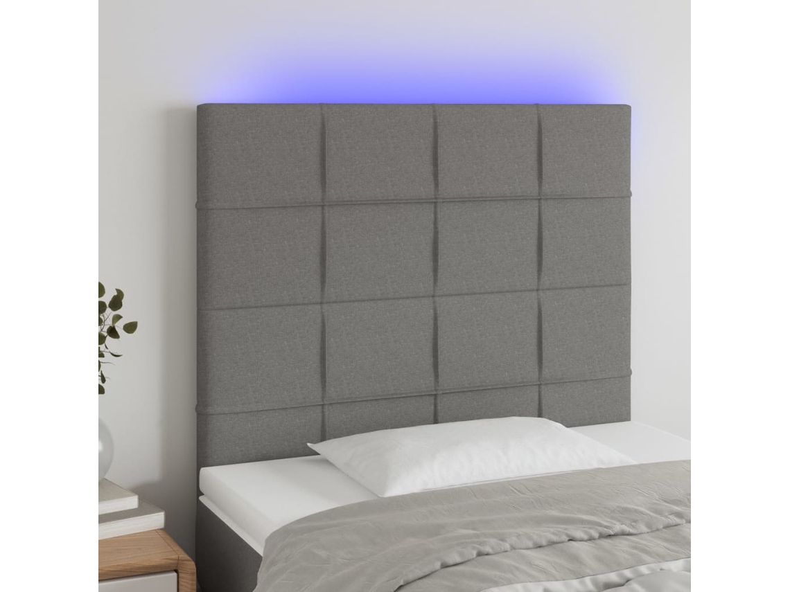 Cabecero con LED Tela 100x5x118/128 cm Gris Oscuro