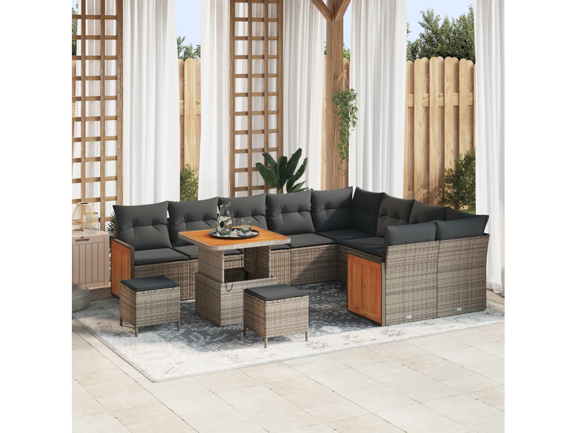 Vidaxl Conjunto De Sofá De Jardim Com Almofada 12 Pcs Cinzeto