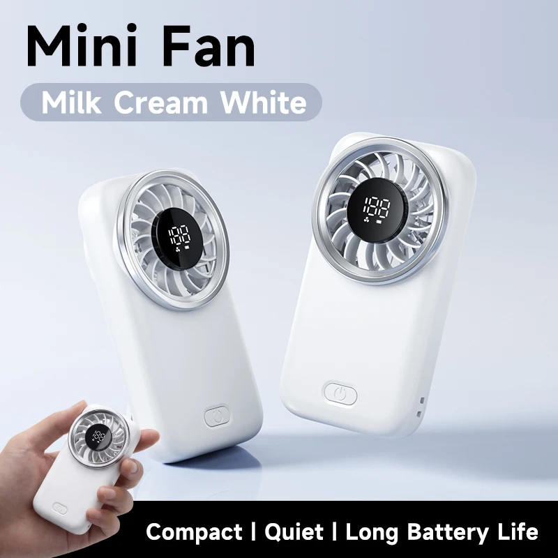 (branco) Ventilador Portátil De Mão, 5 Velocidades De Vento, Bateria De 1200mah