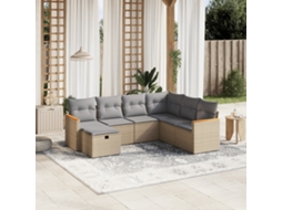 Vidaxl 7 Pcs Conj. Sofás Jardim C/ Almofadões Vime Pe Bege Misturado