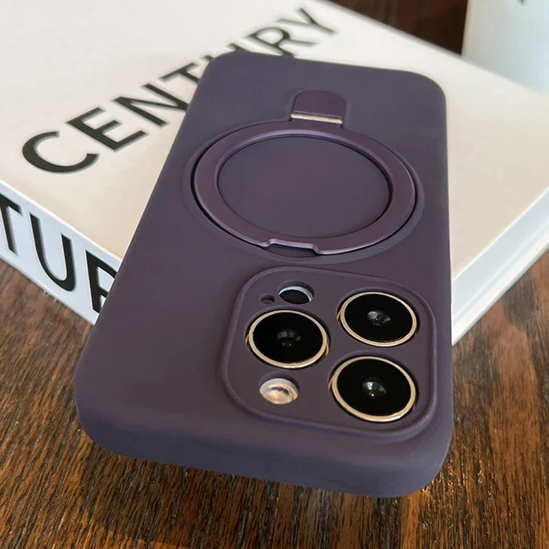 Capa De Silicone Líquido Para Iphone 13 (roxo Escuro) Com Suporte Magnético.