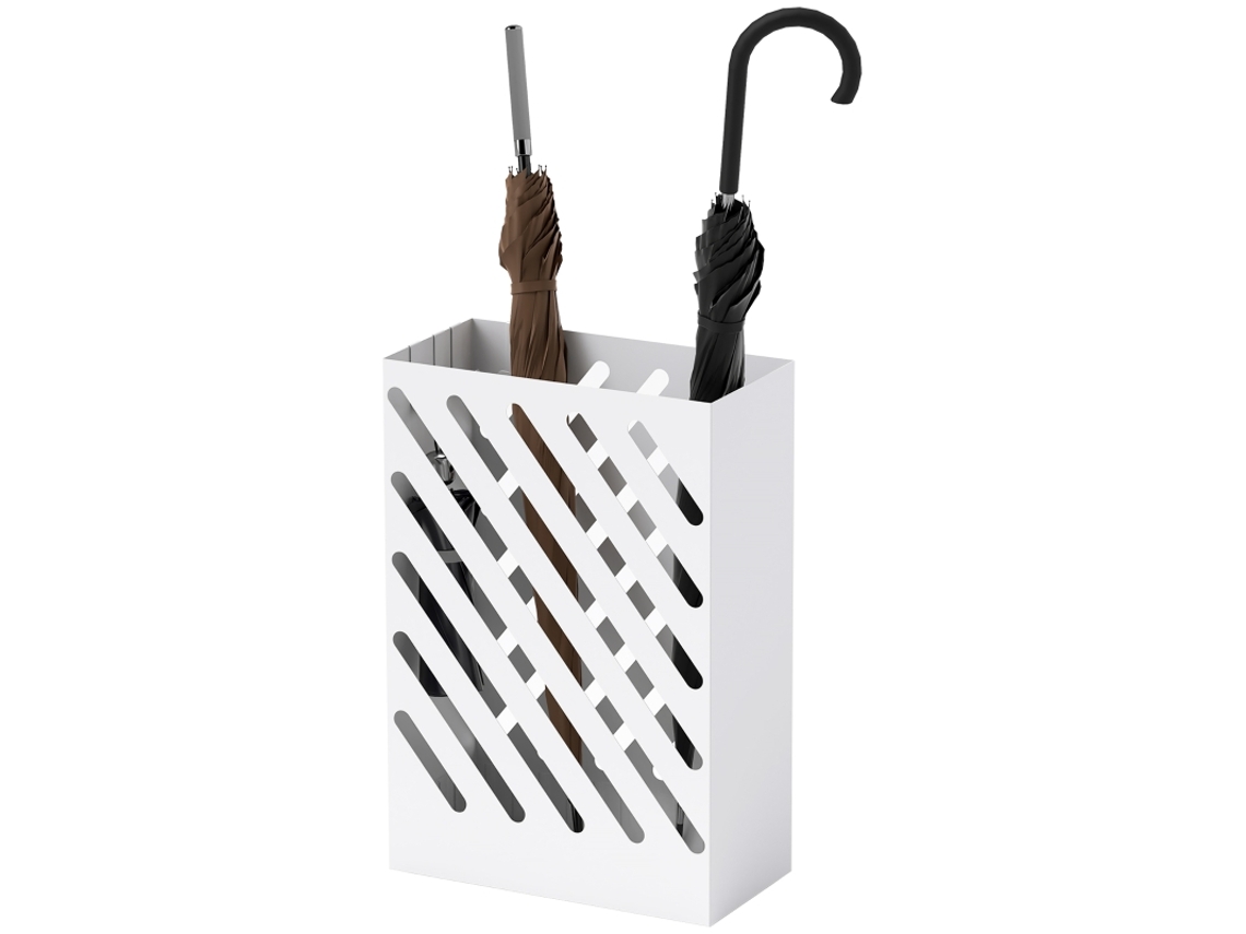 Suporte Guarda Chuvas 4 Ganchos Bandeja Água Aço Branco VELTRIX