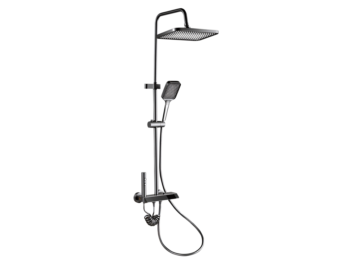 Coluna de Duche Termostática Led Gunmetal 4 em 1 com Misturadora Piano, Chuveiro 31x20 Cm e Bica para Banheira YCONE