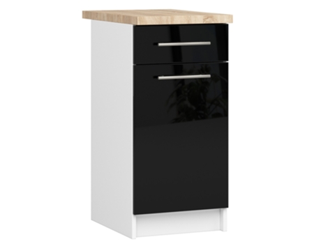 Armário de cozinha AKORD S40 com bancada OLIWIA Branco 40 cm 1 porta 1 gaveta Preto Brilhante 2 prateleiras 40x46x85 cm AKORD FURNITURE FACTORY