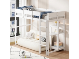 Cama Alta 90x200 Cm Pinho Maciço Prateleira Rede Laths Branca Criança Adolescente