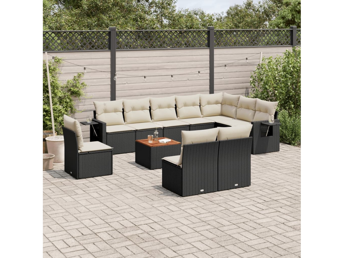 Vidaxl 11 Pcs Conjunto Sofás De Jardim C/ Almofadões Vime Pe Preto