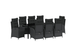 Conjunto 9 Conjunto De Jantar Para Jardim Vidaxl Preto Vime Pe (200 X 80 X 73 Cm)