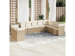 Vidaxl 10 Pcs Conjunto de Sofás P/ Jardim com Almofadões Vime Pe Bege