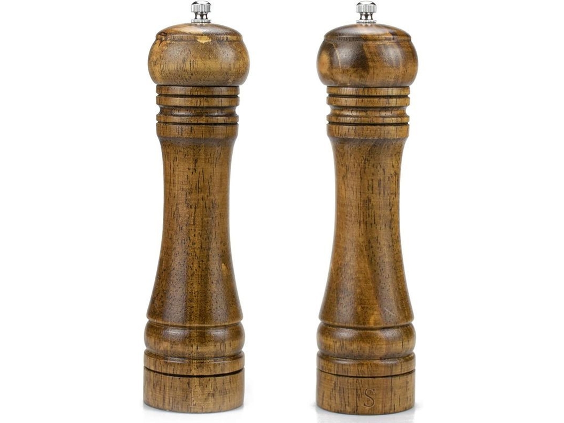 Set De 2 Molinillos De Sal Y Pimienta De Madera, 8" Con Rotores Cerámicos Ajustables Para Temporada