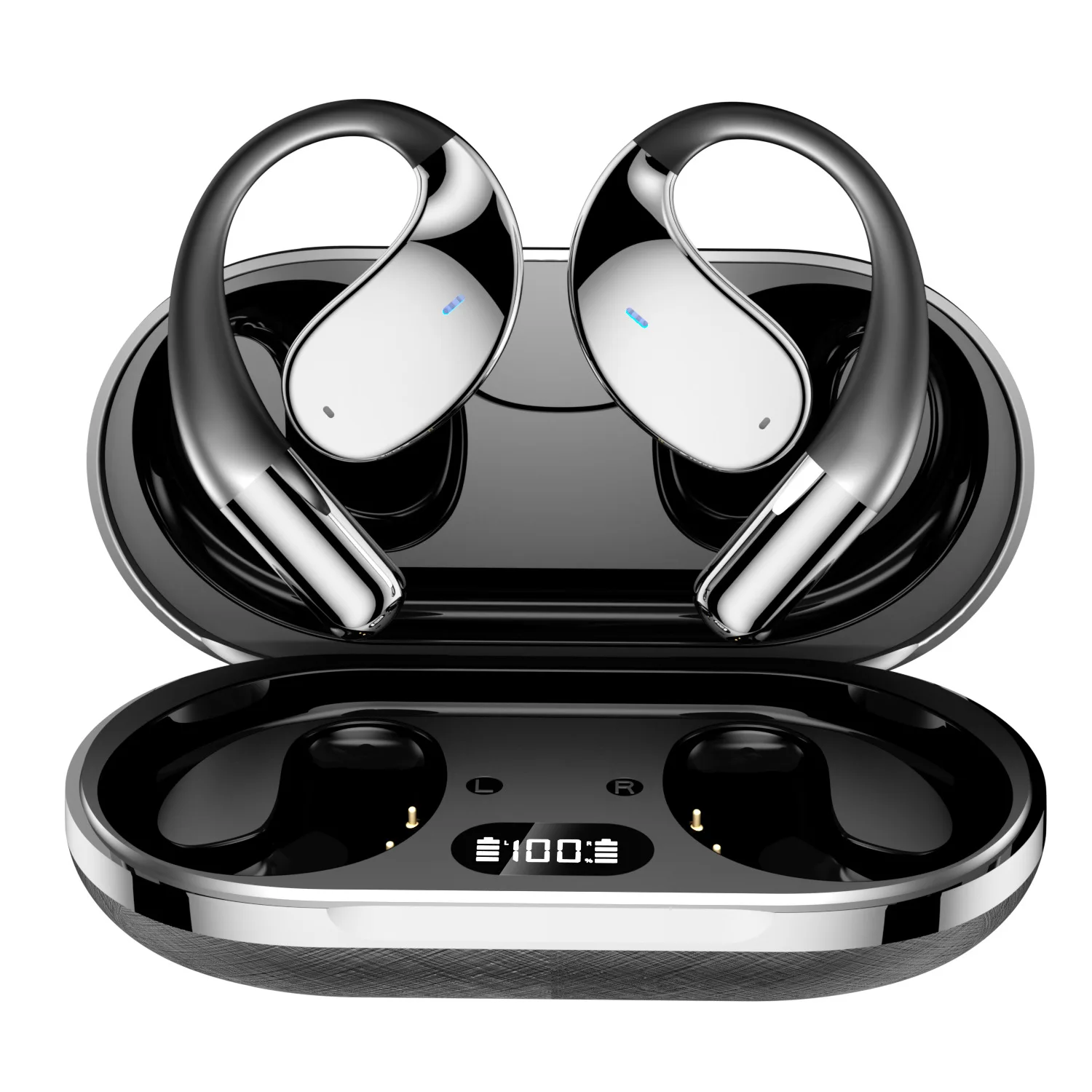 Fones de ouvido Bluetooth 5.4 com clipe (pretos), bateria de longa duração e potente unidade de graves.