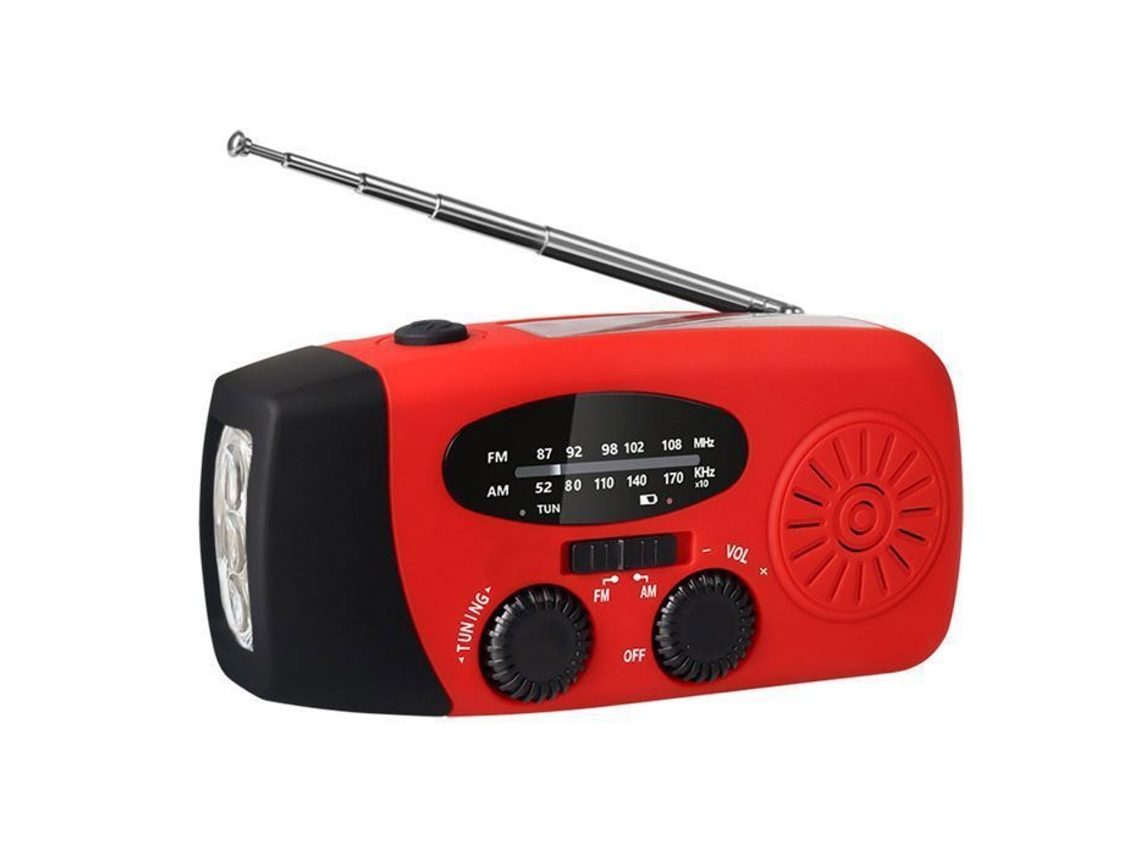 Radio Portátil Multiuso, Am/fm, Recarregável Manivela, Solaire Usb, Bateria 600mah, Lâmpada Led, Resistente À Água Ipx3, Vermelho