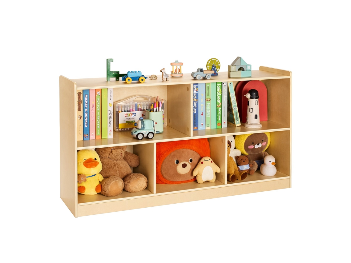 Estante infantil Vevor de 2 andares 114 x 30 x 61 cm com 5 compartimentos marrom