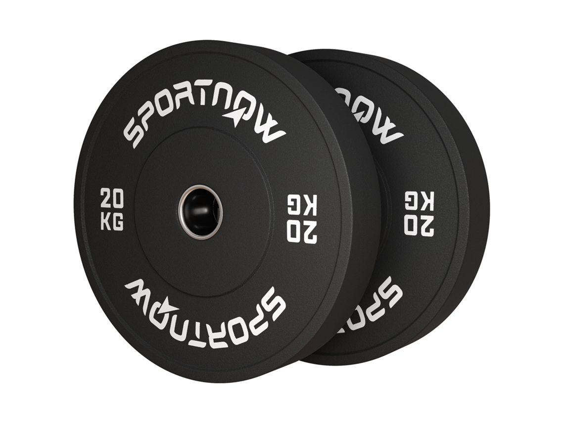 Placas de Peso Olímpicas 2x20kg, Borracha, Baixo Ruído, Preto