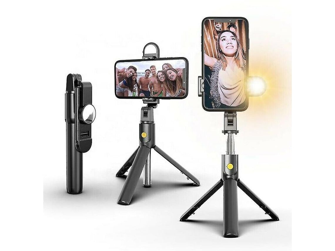 Tripé Bluetooth Para Selfie Stick 4 Em 1 Com Luz Led Para Celular Ios E Android