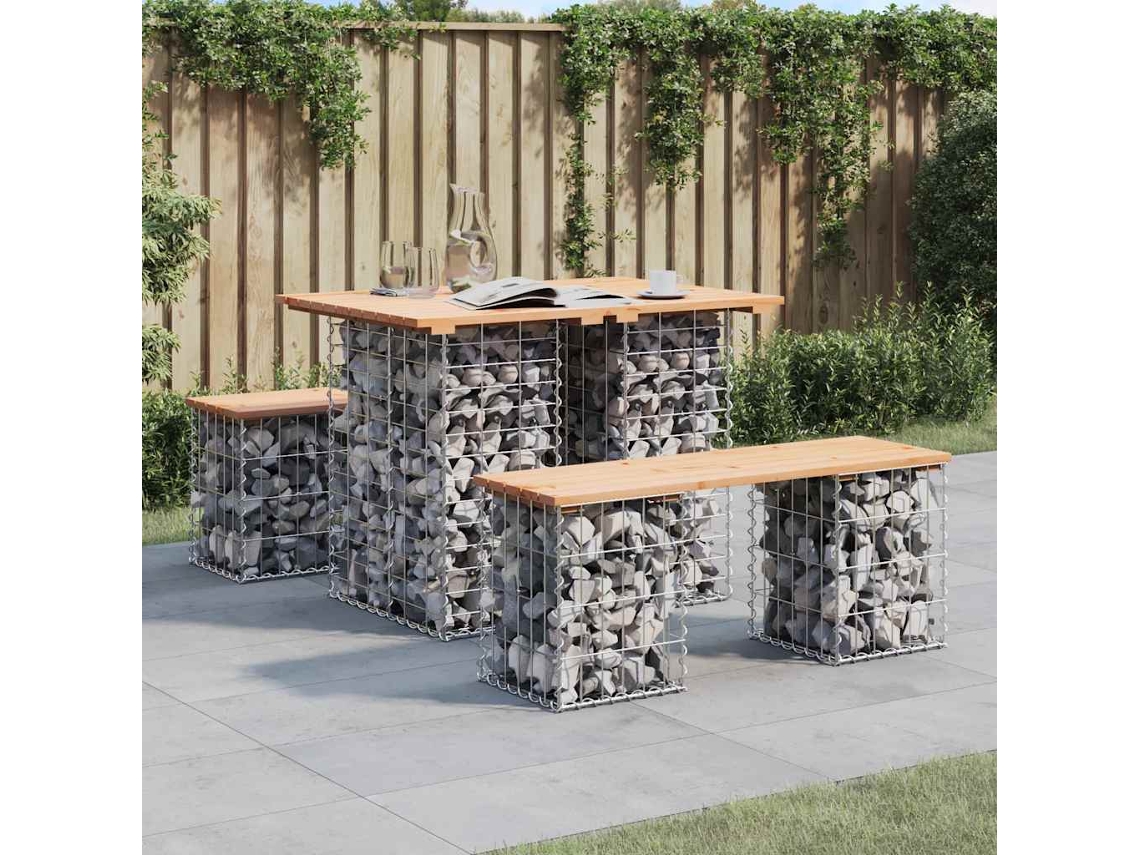 Vidaxl Mesa De Jardim Com Design De Gabião 100x70x72 Cm Em Madeira Maciça De Pinho