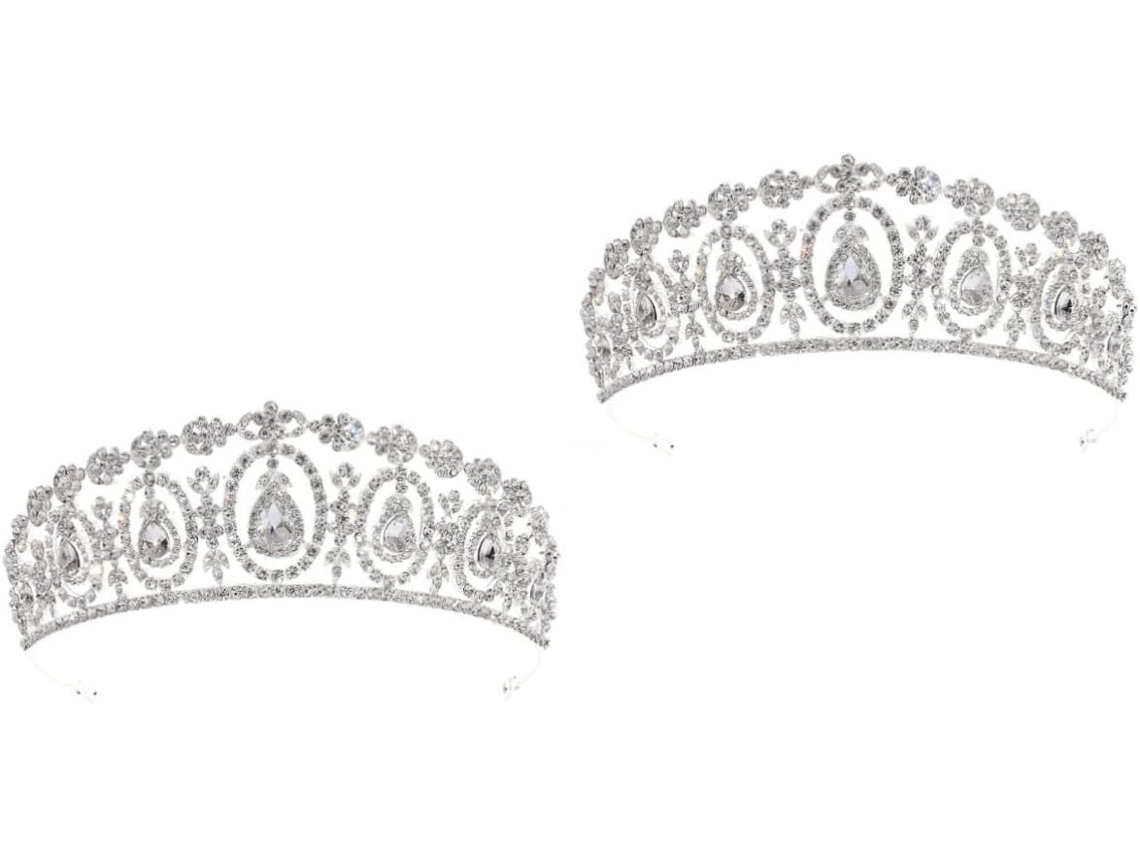 Coroa De Strass De 2 Peças Para Casamento, Tiara Elegante E Chique E Acessório De Cabelo Brilhante