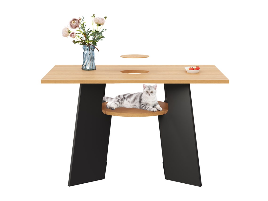 Mesa Retangular 130x85x75 Cm Com Prateleiras, Madeira Natural E Escura