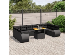 Vidaxl 11 Pcs Conjunto Sofás De Jardim C/ Almofadões Vime Pe Preto
