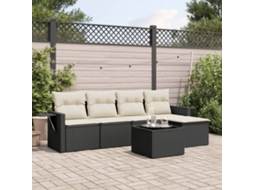 Vidaxl 6 Pcs Conjunto Sofás De Jardim C/ Almofadões Vime Pe Preto