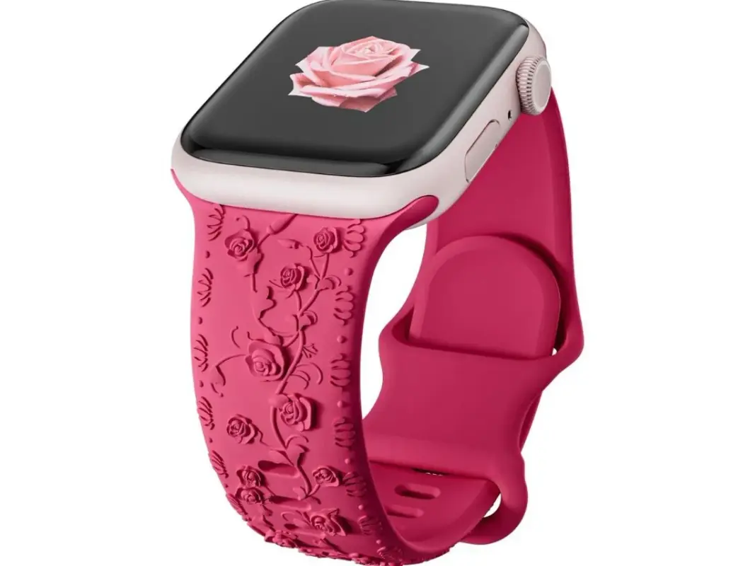 Pulseira Szsmart com estampa floral 3D para Apple Watch Series 10 42 mm, rosa
